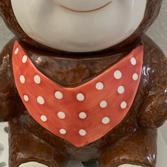 Vintage 1983 Otagiri Ceramic Brown Bear Cookie Jar with Red Polka Dot Bandana - Picture 8 of 16